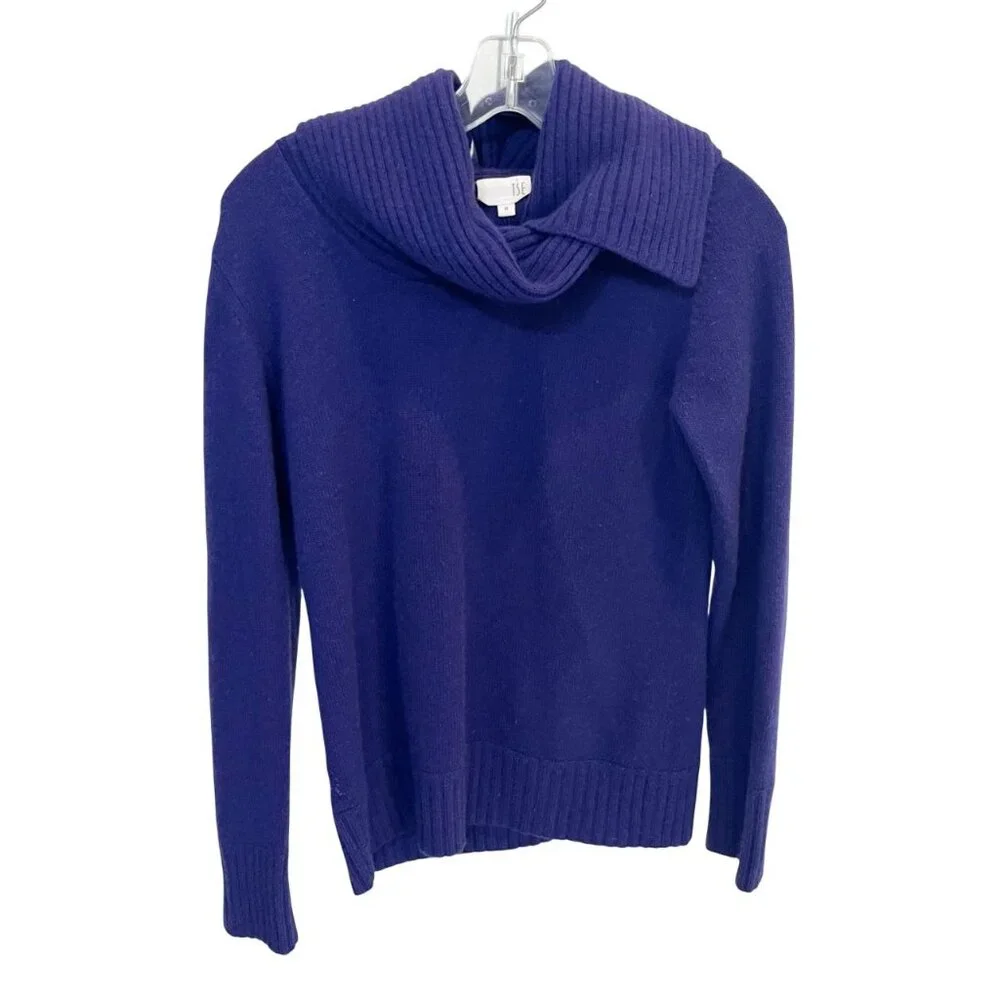 TSE Purple Cashmere Pullover Sweater Foldover Collar Shawl - Size Medium‎